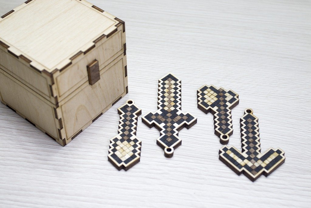 Макет Брелоки в стиле Minecraft для лазерной резки файл DXF для станка
