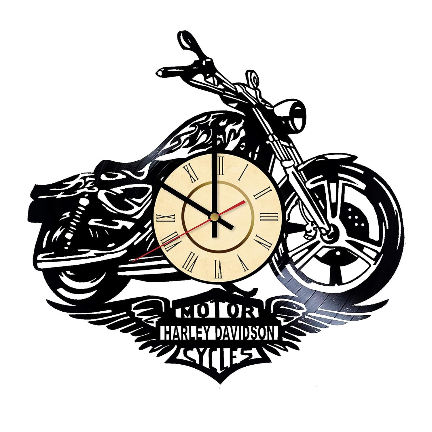 Макет Винyl-запись-часы в виде мотоцикла Harley для лазерной резки чертёж для станка