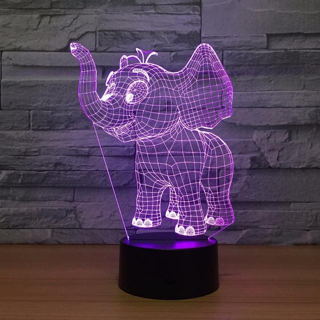 Макет Макет для лазерной резки настольной лампы-ночника в виде 3D-оптической иллюзии слонёнка — изображение 1