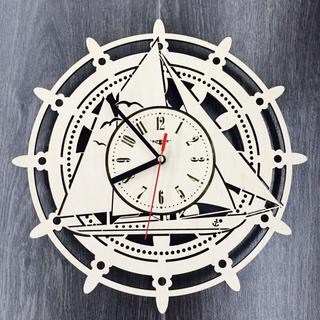 Интересный макет Макет настенных часов с парусником для лазерной резки