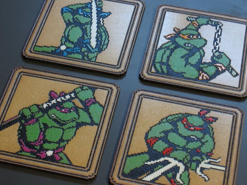 Макет Набор подставок для стаканов с изображением TMNT2 для лазерной резки