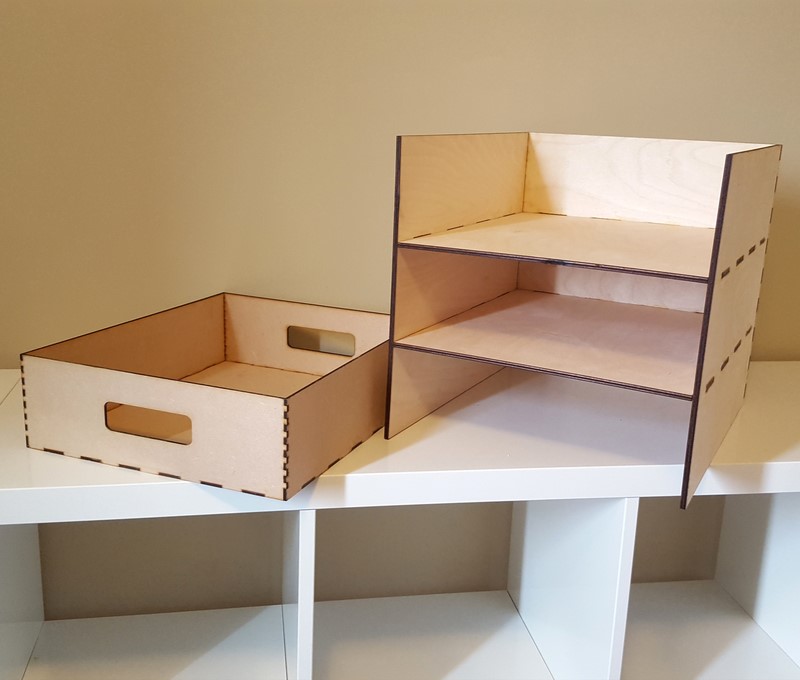 Макет Чертеж для лазерной резки полки Ikea Kallax с тремя ящиками для хранения