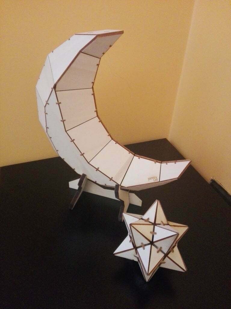 Макет Чертёж для лазерной резки 3D-головоломка в стиле low poly луна