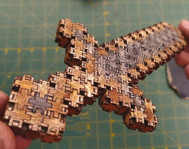 Макет Чертёж для лазерной резки 3D-головоломка-меч в стиле Minecraft из фанеры 3 мм размер детали 12x12 мм формат DXF