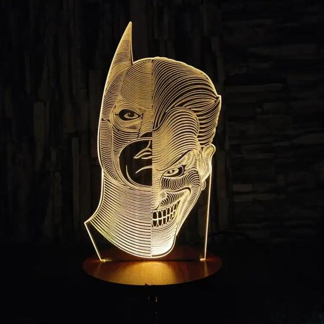 Макет 3D-иллюзионная лампа в виде персонажей Бэтмена и Джокера для лазерной резки акрил файл DXF