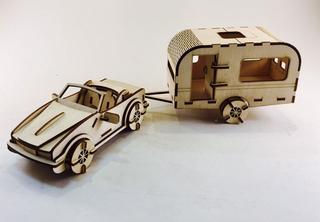 Интересный макет 3D-модель деревянной игрушки  машинки с прицепом для лазерной резки