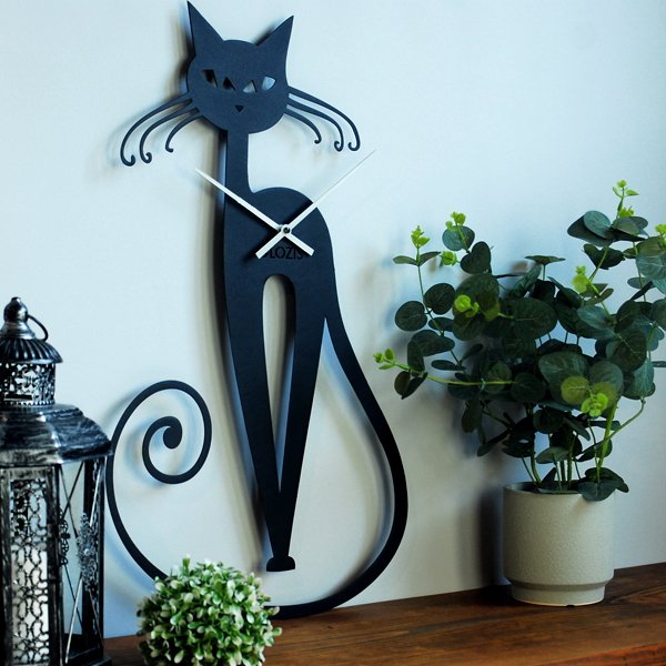 Макет Cute cat wall clock drawing for laser cutting